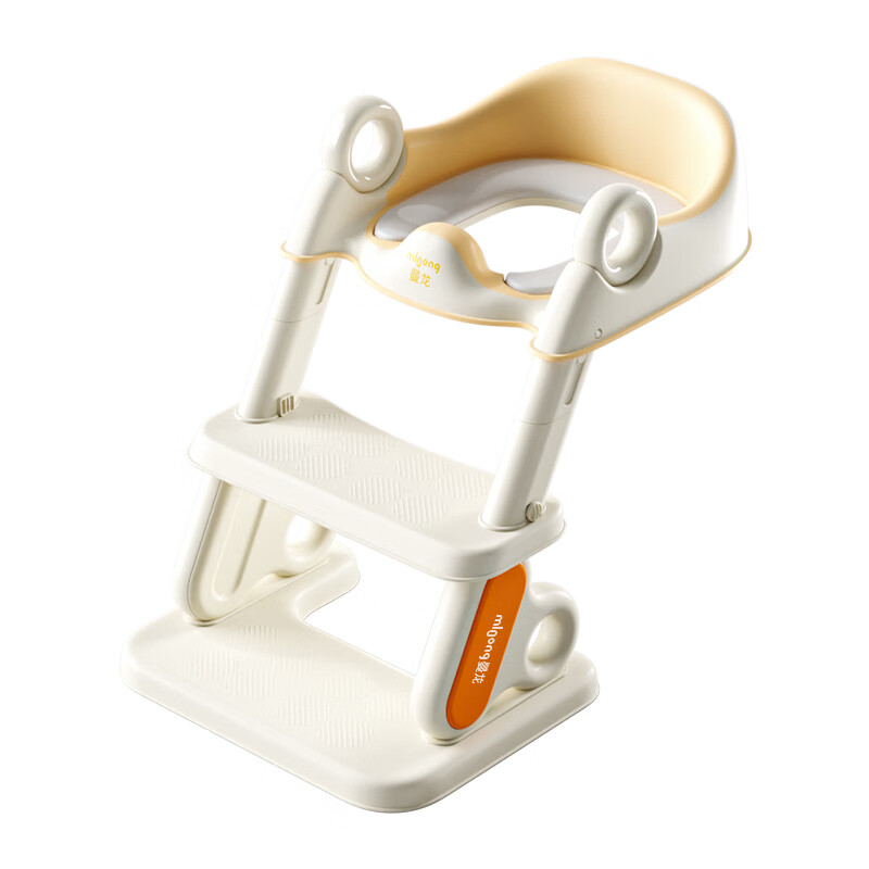 曼龙儿童马桶坐便器男女宝宝阶梯式可折叠踩脚凳洗漱凳便携坐便圈 升级加宽可折叠坐便器 暖沙咖 【PU软垫】