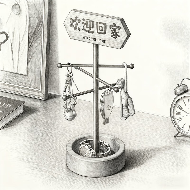 尔思家桌面置物架实木玄关门口放钥匙收纳客厅桌上纸巾架入户杂物放置盒 胡桃木色