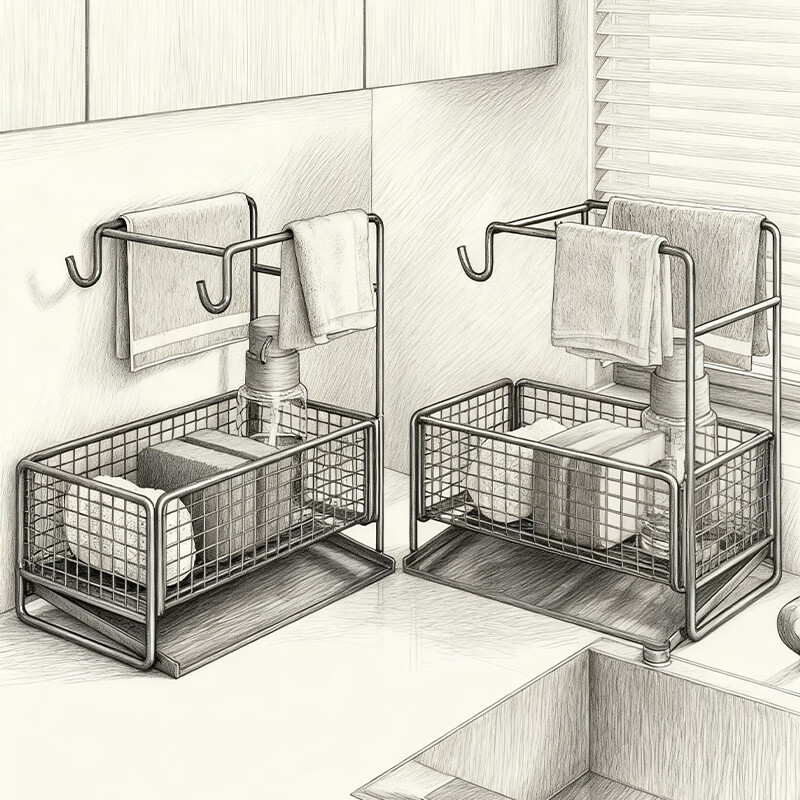 尔思家水池沥水架厨房收纳洗碗布抹布架水槽窄边网水龙头多功能置物架 沥水抹布架黑