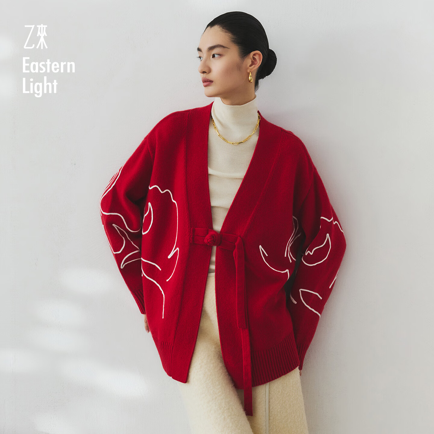 乙来（EASTERN LIGHT）【马年限定100%羊毛】开衫女装上衣显瘦薄外套秋冬本命骐骥红开衫 落日红 S