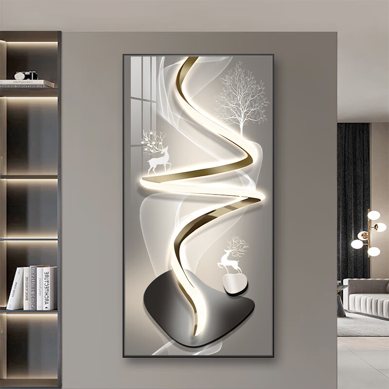 柳莺花燕入户玄关装饰画玄关挂画走廊过道挂画客厅山水画新款高级感玄关画 时来运转（简约风） 80X160cm铝合金框 超透晶瓷（亮面） 默发黑框（如需金色请备注）