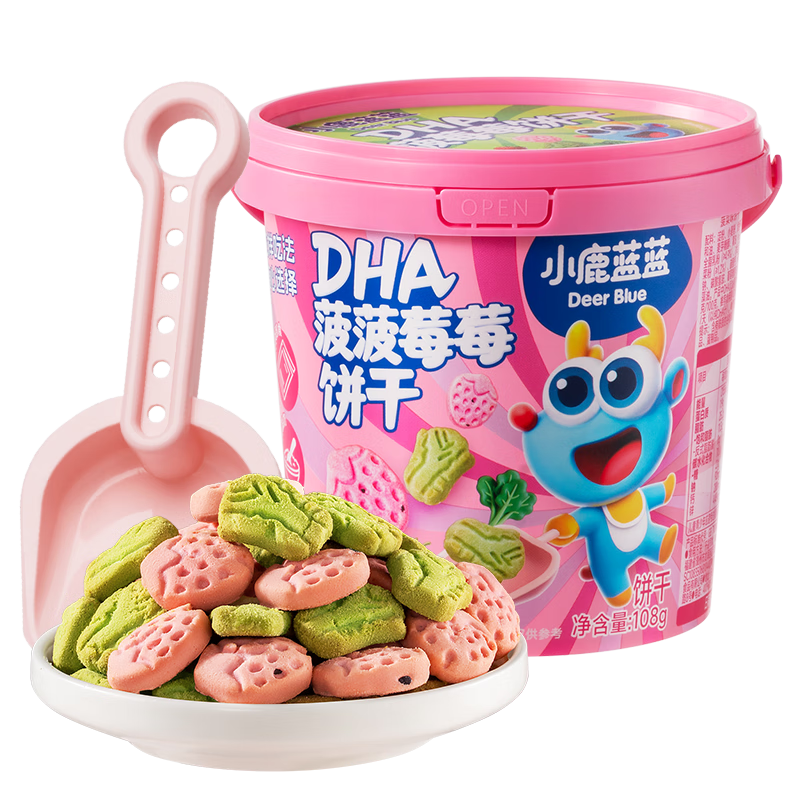 创宙 小鹿蓝蓝菠菠莓莓宝宝饼干菠菜草莓味儿童零食卡通饼干蔬菜儿童饼干108g
