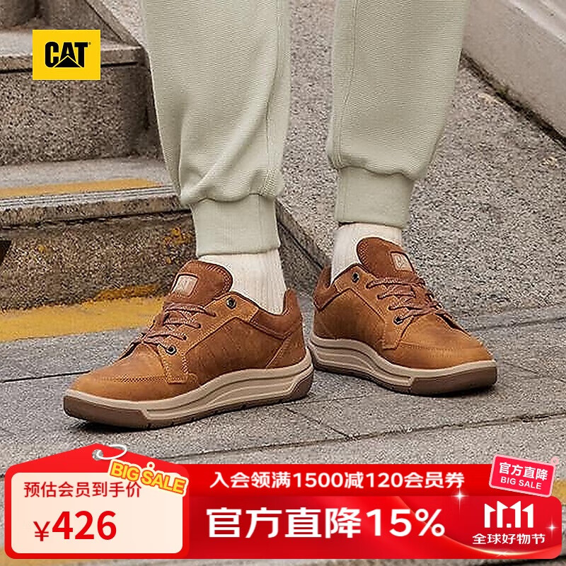 CAT卡特25秋季新款男士牛皮防滑耐磨低帮休闲鞋 棕色 42