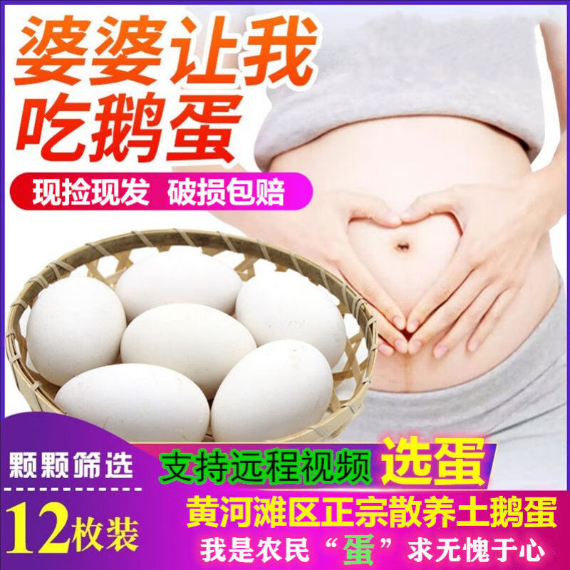 百世富澤(BAISHIFUZE)百世富澤鵝蛋新鮮孕婦黃河灘農家散養超大正宗現撿土鵝蛋115130克 12頭