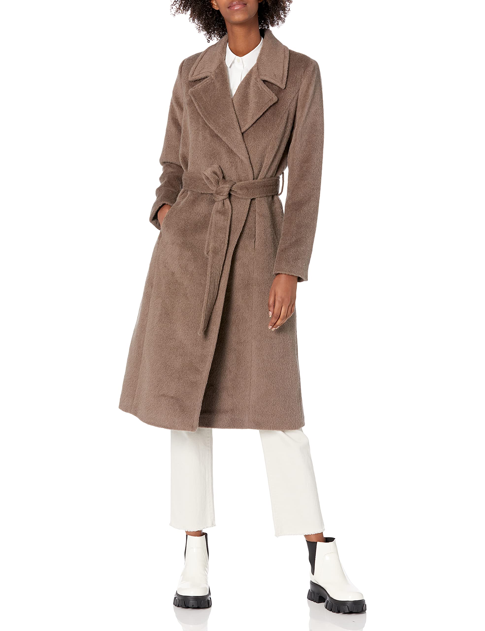 Cole Haan 女式羊驼毛奢华外套 灰褐色 10