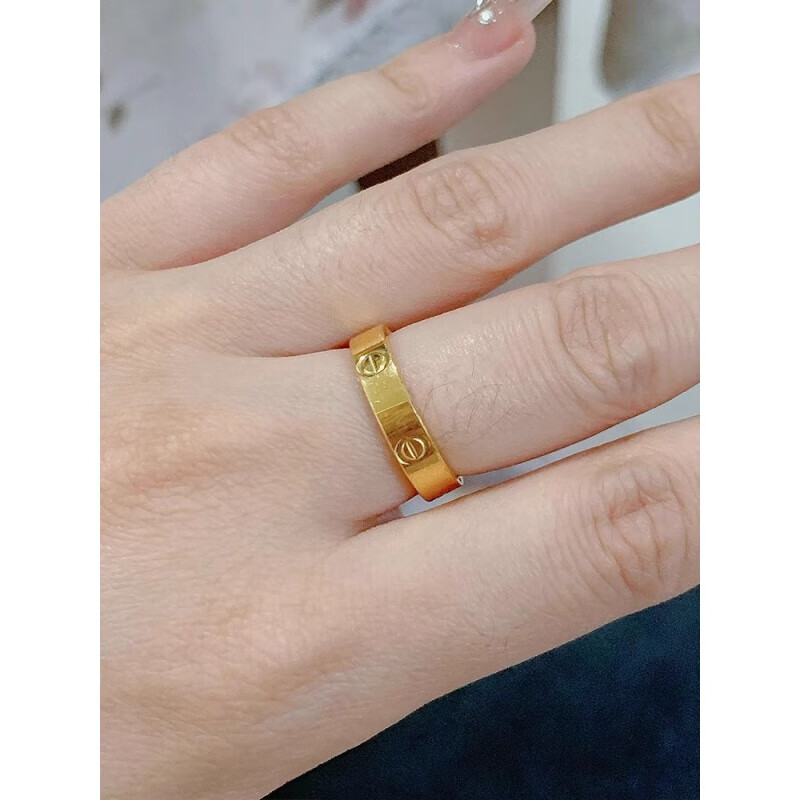 老凰祥百年古法工艺金包银戒指轻奢款古法素圈金包银男女对戒港码 港码8号 精致加厚加宽款