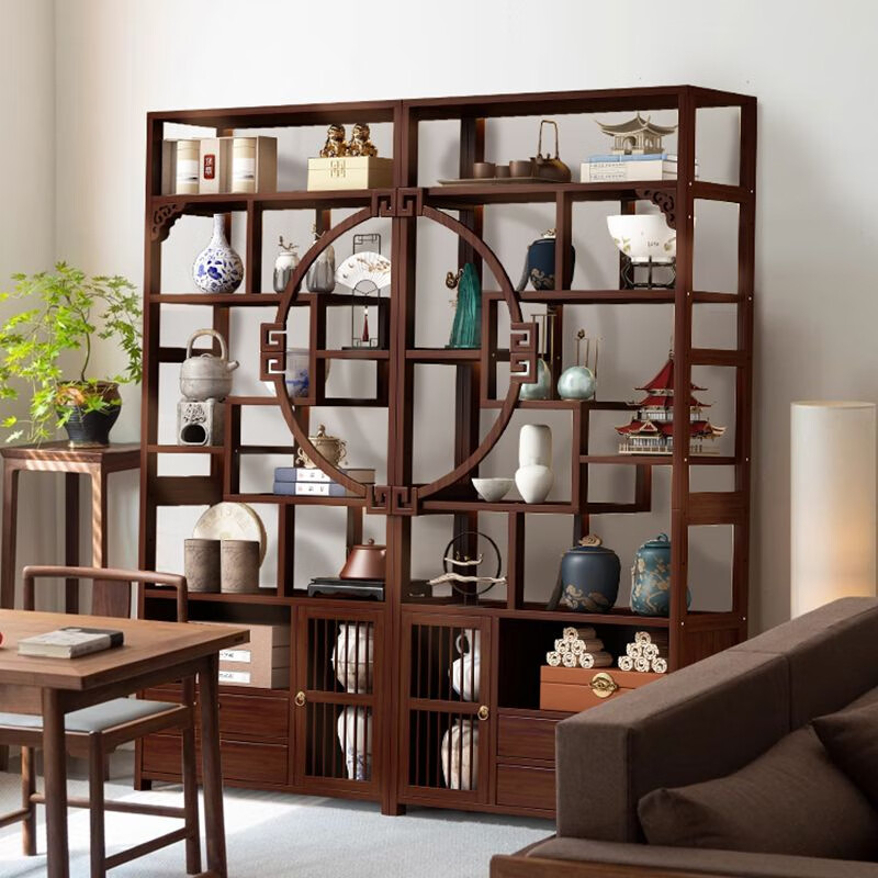 倘然之家茶室博古架清仓竹制茶柜收纳展示架客厅隔断酒柜紫砂壶摆放多宝阁 【升级加厚】长79cm左侧柜款