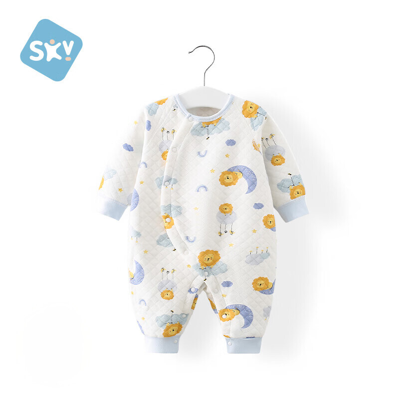 舒貝怡 【2件60元】嬰兒衣服秋冬裝男女寶寶連體衣哈衣保暖睡衣夾棉爬服 森林朋友滿印藍(lán) 80cm (12-18個月)