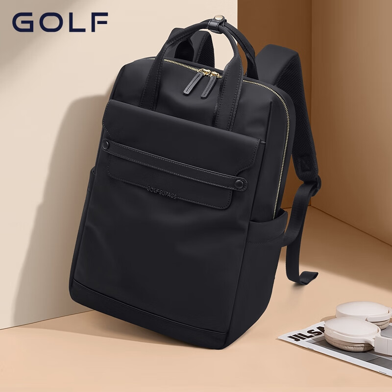 高爾夫（GOLF）雙肩包女士旅行背包大容量學(xué)生書包休閑運動時尚電腦背包【Q】 款式2-優(yōu)雅黑
