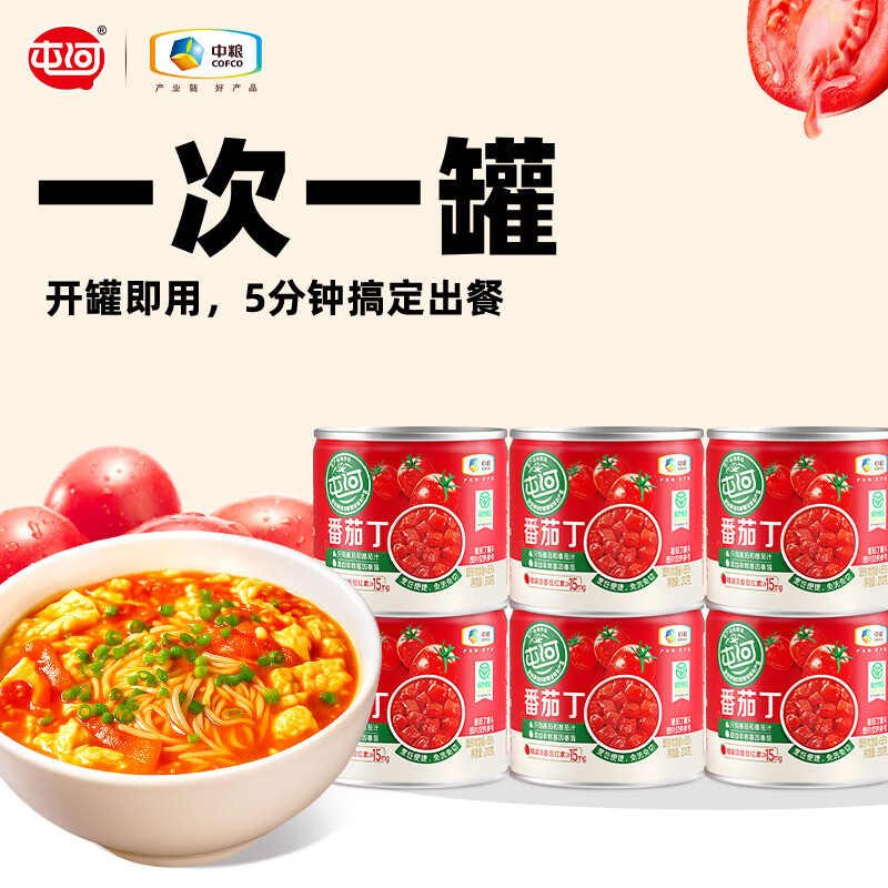 屯河25年新产季新疆及内蒙新鲜番茄丁西红柿块家庭储备囤货番茄罐头 番茄丁210g*6罐【25年8月新货】