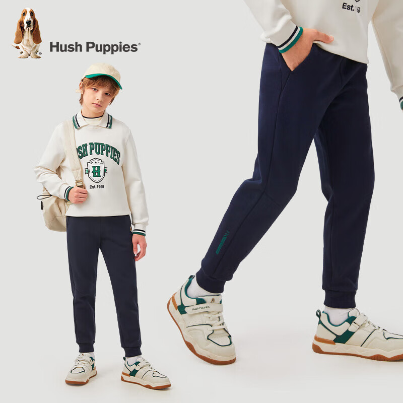 暇步士（Hush Puppies）童装儿童男大童保暖长裤冬季时尚百搭帅酷一体绒长裤 藏蓝 150