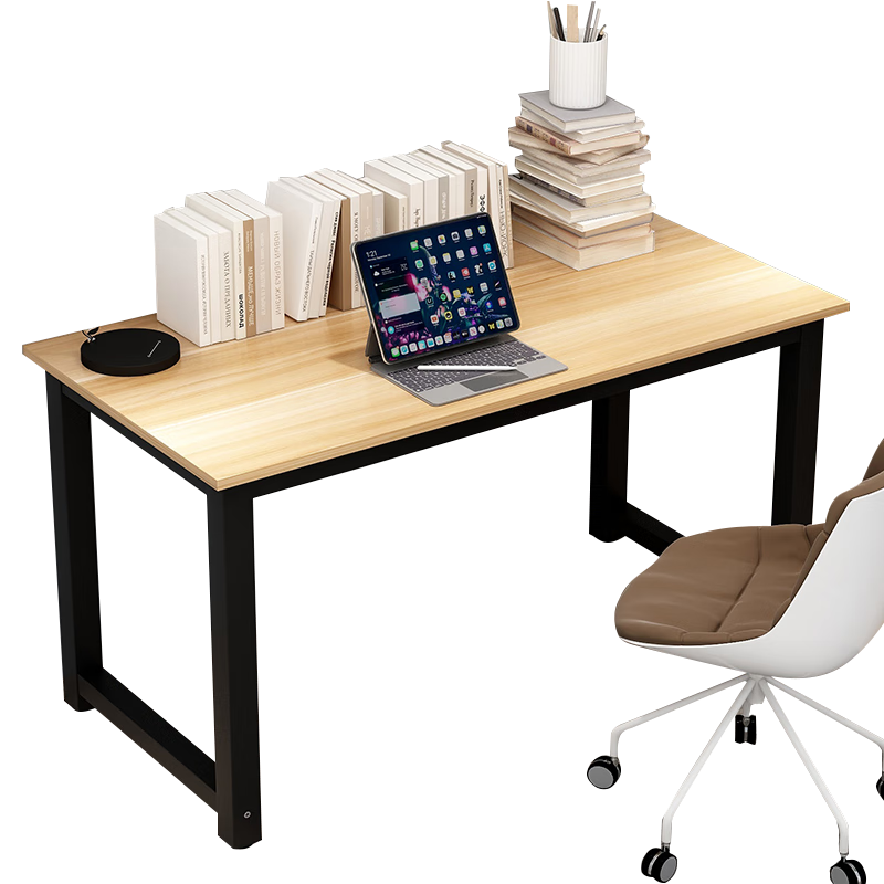 雅美乐 电脑桌台式书桌 家用笔记本办公桌子简约简易加固加宽电竞桌钢木学习桌 浅胡桃色 YSZ386