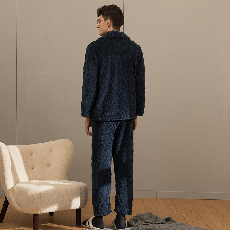 芬腾男士睡衣珊瑚绒家居服套装秋冬保暖 M98241404-宝兰 XL