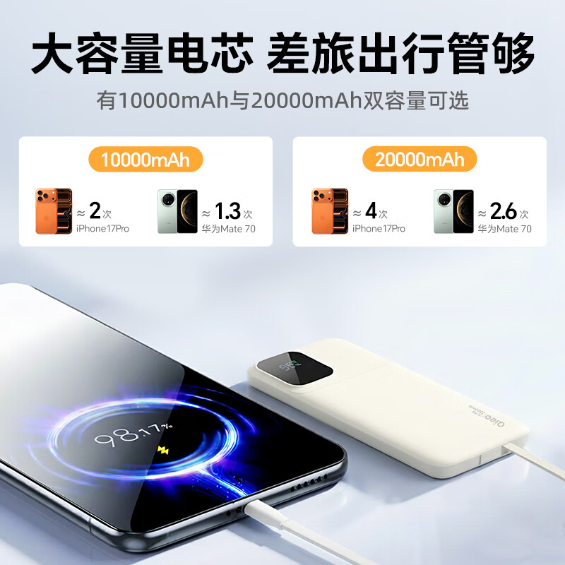 Qieo【新3c认证丨百万热销】充电宝20000毫安 可上飞机自带双线轻薄大容量 超级快充小米华为苹果手机 新3C【2万毫安|超级快充】标准版 【新国家3C认证|最快今日达】