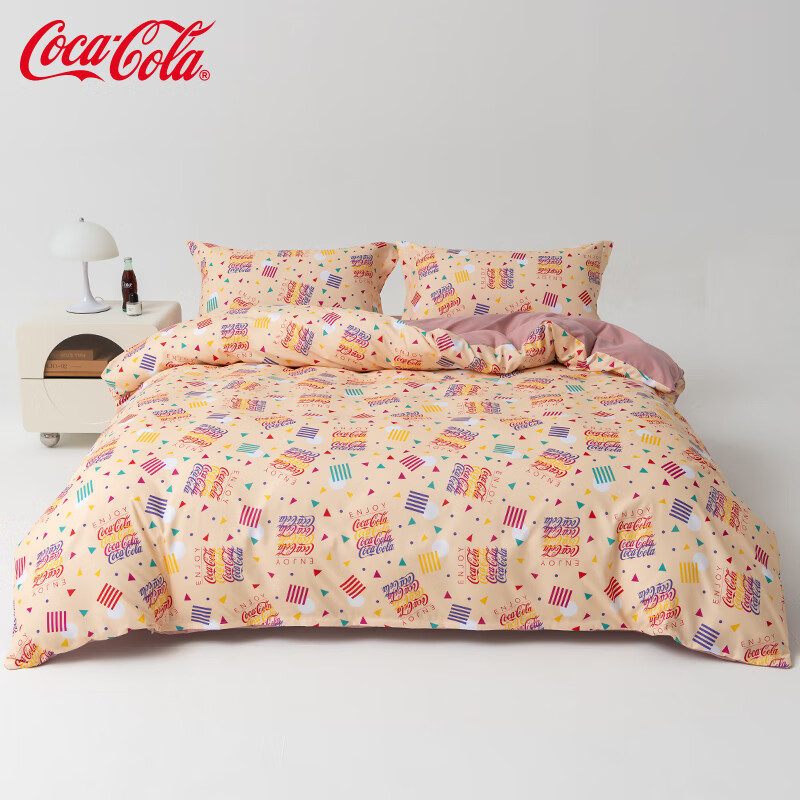 可口可乐三件套亲肤水洗磨毛床上用品单人宿舍套件 繁花似锦 床单款 三件套（被套150*200cm）