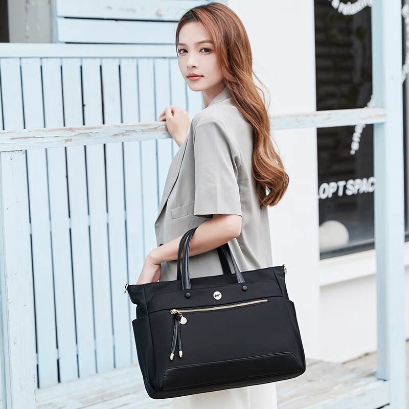 秀迪猫【新款热销】时尚大容量多功能多隔层公文包单肩包可放15.6寸电脑 雾丝-黑色-极速发货 中号