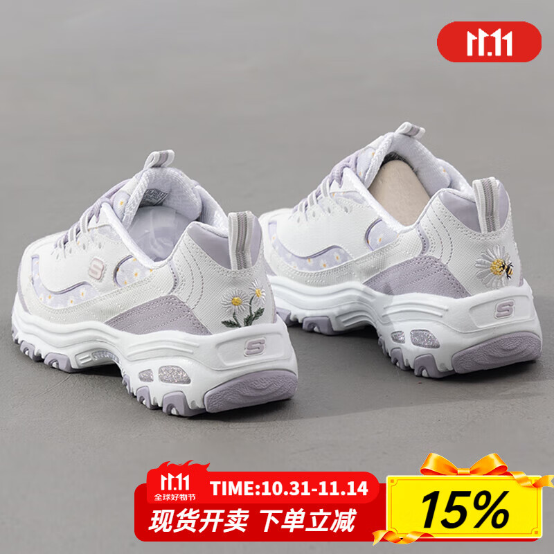 斯凯奇（Skechers）女鞋夏季2025新款老爹鞋厚底增高熊猫鞋百搭运动鞋轻便休闲鞋 896180-WLV 36