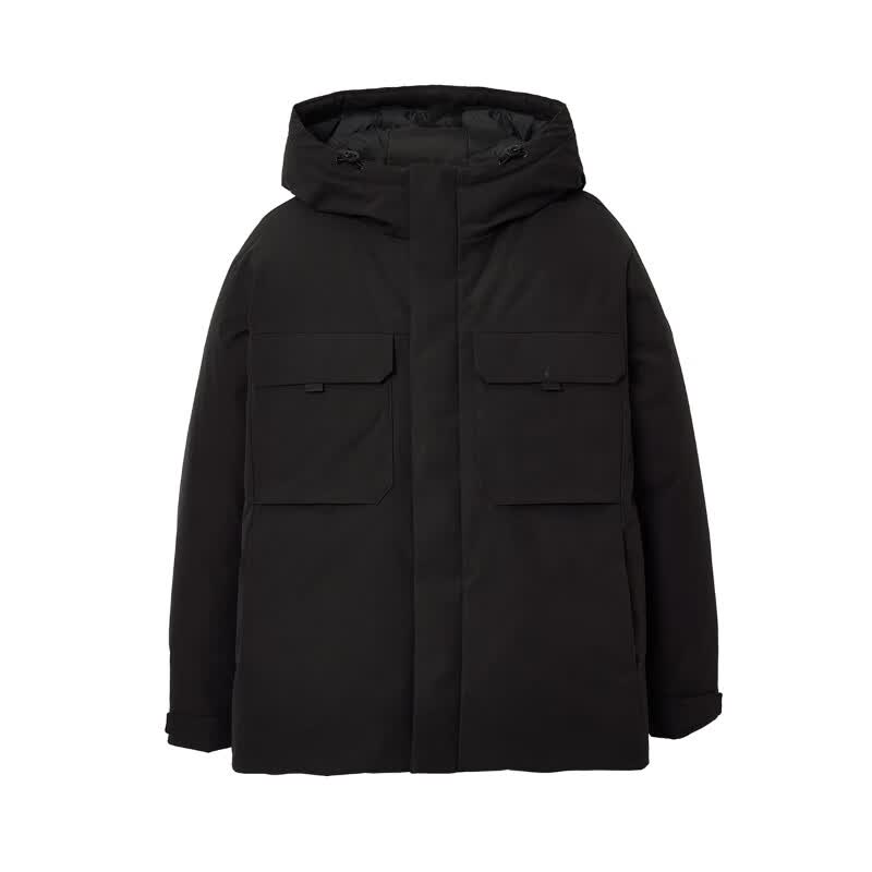 杰克·琼斯(JACK&JONES)男装秋冬季连帽羽绒服男士短款防水工装蓄热宽松鸭绒外套 E43纯黑色 L (180)