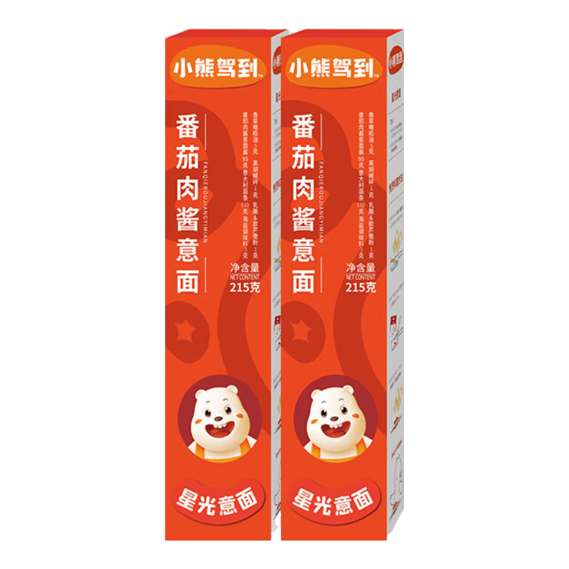 小熊驾到番茄肉酱意面 意面酱意大利面儿童意面家用方便面速食通心粉 番茄肉酱意面 215g*4盒