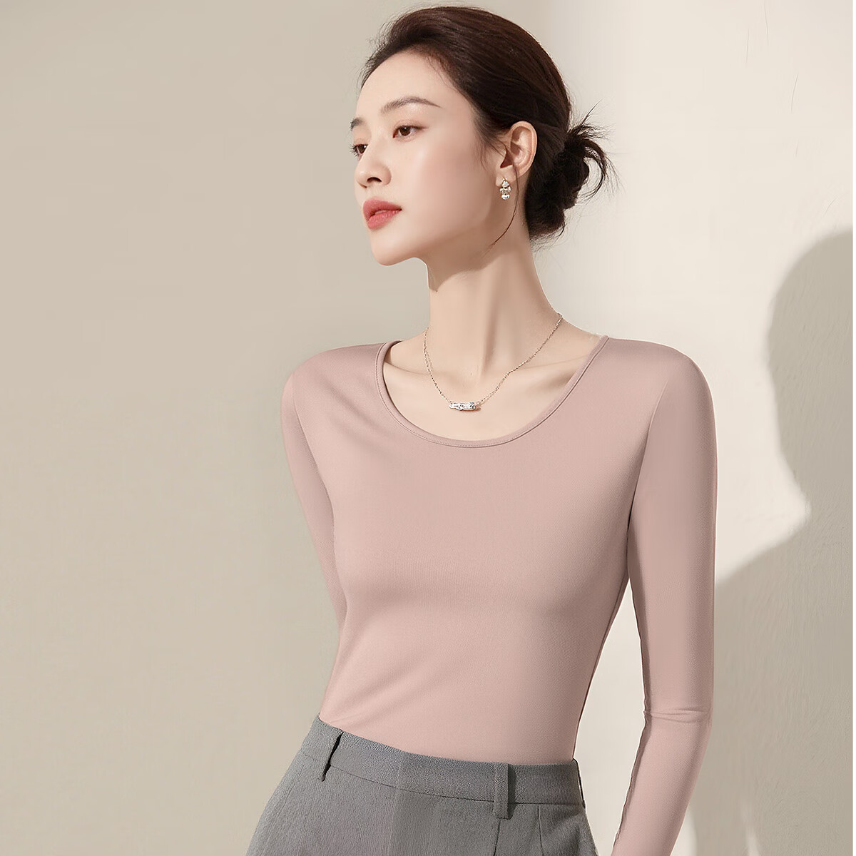 润微【轻暖肌底衣】蓄热保暖内搭可外穿女士保暖内衣秋衣打底衫女 黑色 XL (适合110-120斤)