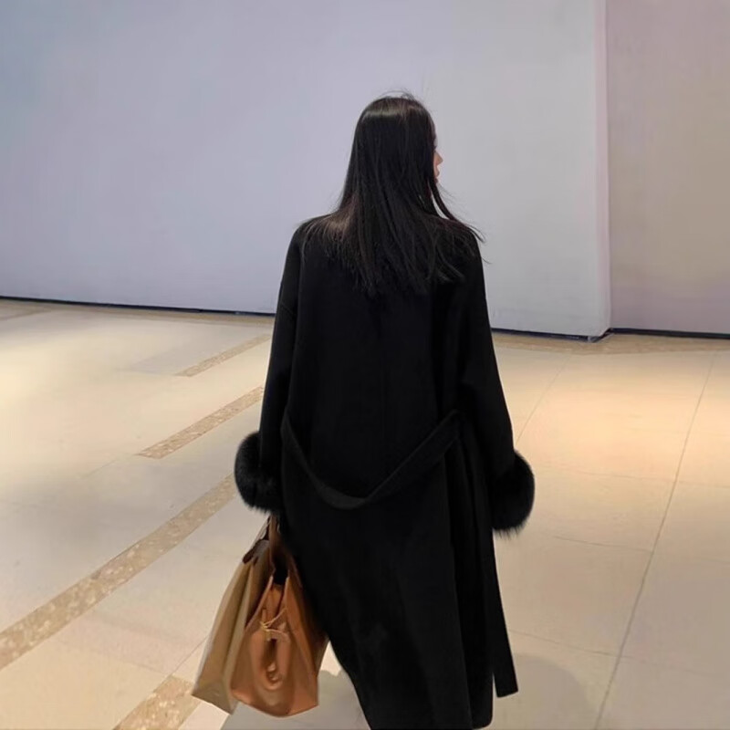 FOURDATRY双面呢大衣女2025秋冬中长款红色高级感仿狐狸毛呢外套女羊绒大衣 红色 XS