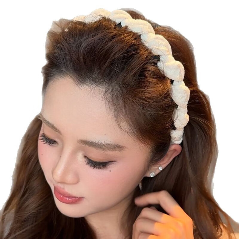 韩系布艺麻花波浪发箍女款洗脸带齿防滑压发卡蓬松高颅顶头箍发饰 黑色麻花扭结发箍