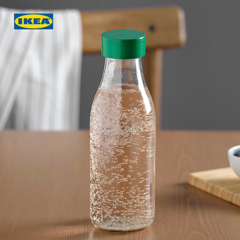 宜家（IKEA）SPARTANSK斯坝唐水瓶便携冷水杯饮料杯咖啡杯牛奶瓶 透明玻璃/绿色水瓶0.5L