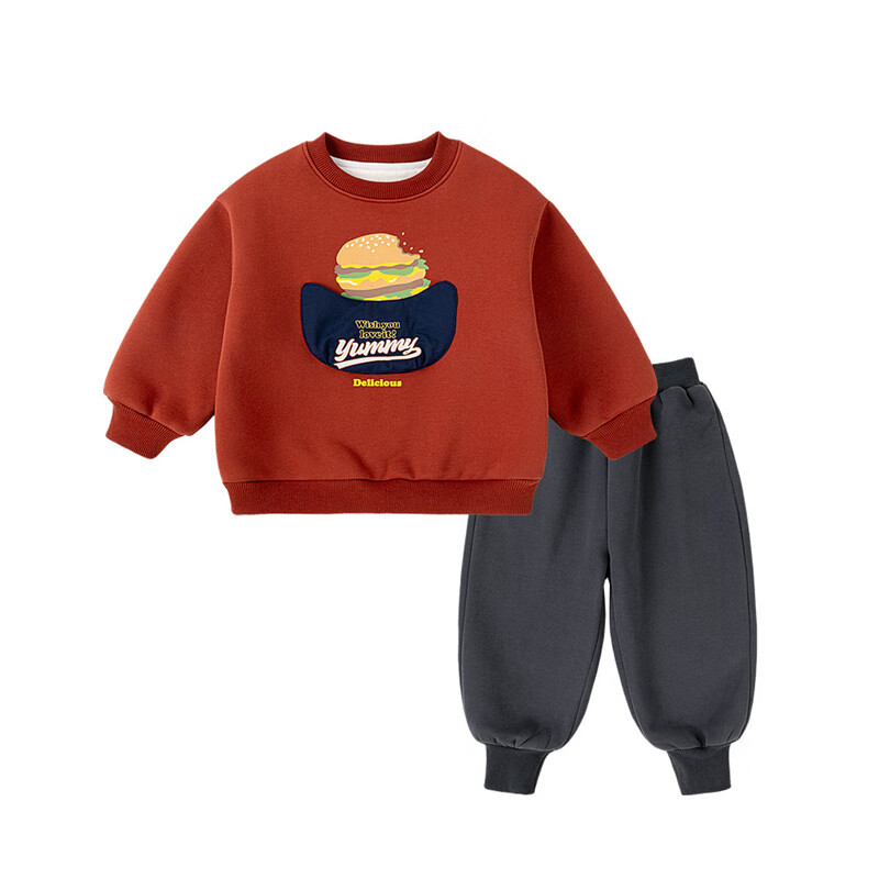 嘟嘟家宝宝套装冬款男童洋气两件套冬装女童休闲卫衣裤子儿童衣服童装潮 红色 110