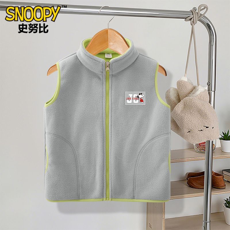 SNOOPY史努比儿童摇粒绒马甲2025新款坎肩童装保暖背心外穿男童女童上衣 摇粒绒背心S01灰色 160 适合体重40-45公斤