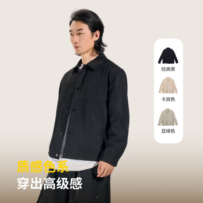 ABOUT MYTH 男士夹克【挺括有型 易打理】翻领百搭外套 经典黑 L 170-175cm/130-150斤