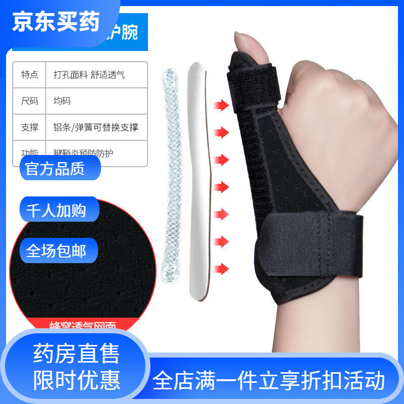 通用腱鞘炎贴膏护腕支具妈妈手腕关节扭伤大拇指手指固定保护手套 黑 黑色护腕一只[左右通用软硬支撑]
