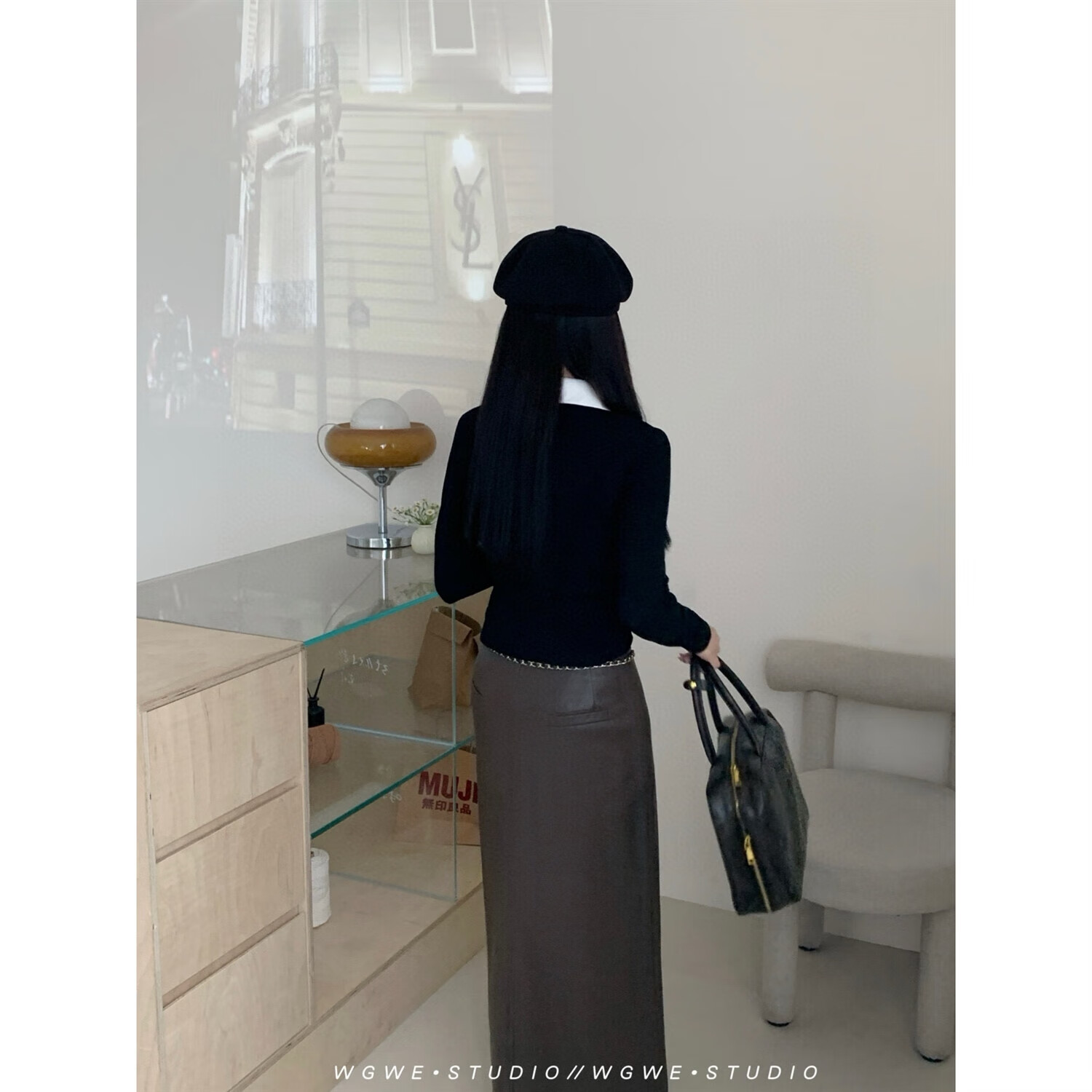 【厂家现发】39.48 WE纯欲黑色假两件衬衫领百搭显瘦休闲打底套头 黑色 S