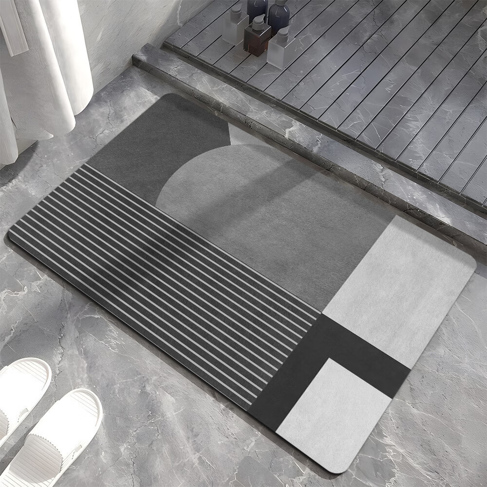 季象浴室地垫厕所洗漱台防滑垫加厚家用地毯吸水速干卫生间门口脚垫子 GZN-线条几何-01 40x60cm
