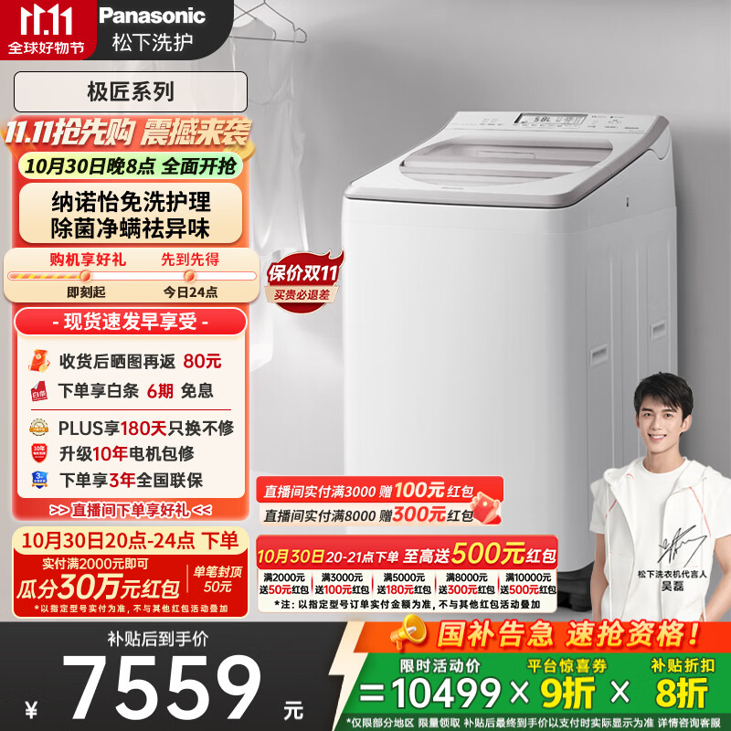 松下(Panasonic)【吴磊推荐】波轮洗衣机全自动11公斤大容量带烘干洗烘一体 纳诺怡除菌除螨家电国家补贴20% F