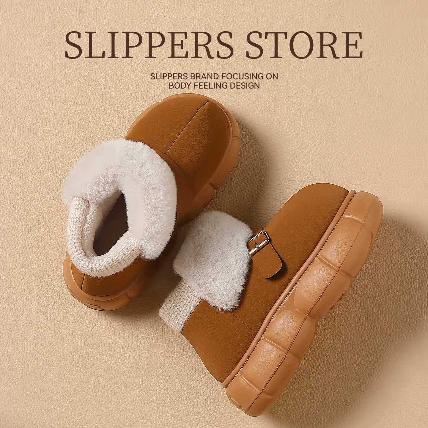 FZT高帮棉拖鞋女款2025新款冬季室内厚底防滑外穿防风加毛绒保暖棉拖 卡其【高帮防风保暖】 36-37 标准码【内长225mm】