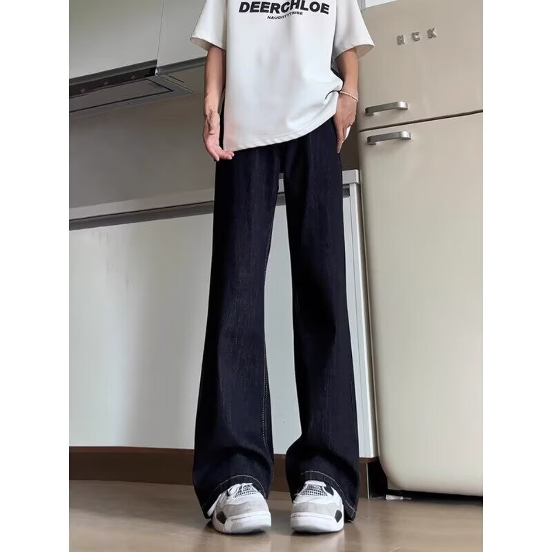 POUM美式复古丹宁风牛仔裤男款秋季潮牌高街cleanfit直筒弯刀微喇长裤 XGNNZ-C653深蓝色 3XL 推荐170-185斤
