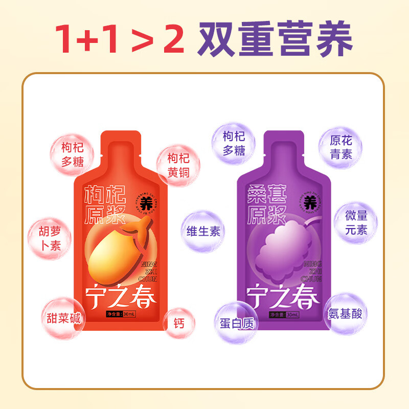 宁之春红黑枸杞原浆2700ml礼盒滋补宁夏中宁枸杞子鲜果不添加送长辈礼物 宁之春 枸杞桑葚原浆 1200ml*1盒 【礼盒装】