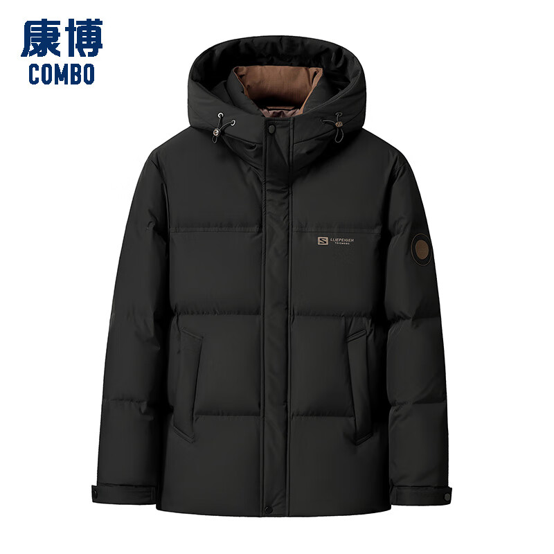 康博冬季新款羽绒服男保暖防风休闲潮流纯色外套 黑色 M (170)