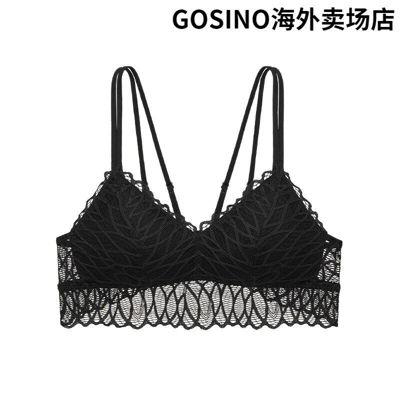 维多利亚的秘密（Victoria&#039;s Secret）258|维密 秋叶柔软蕾丝法式三角杯性感文胸无钢圈内衣女 54A2黑色 XS