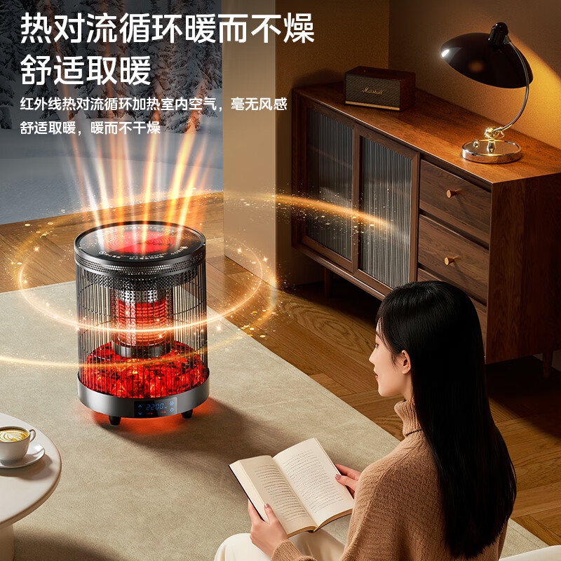 林边多功能取暖器家用围炉煮茶电暖器客厅智能恒温电暖炉上下发热取暖炉烤火炉子 云纱灰-3D假火取暖器【围炉煮茶/上下发热】