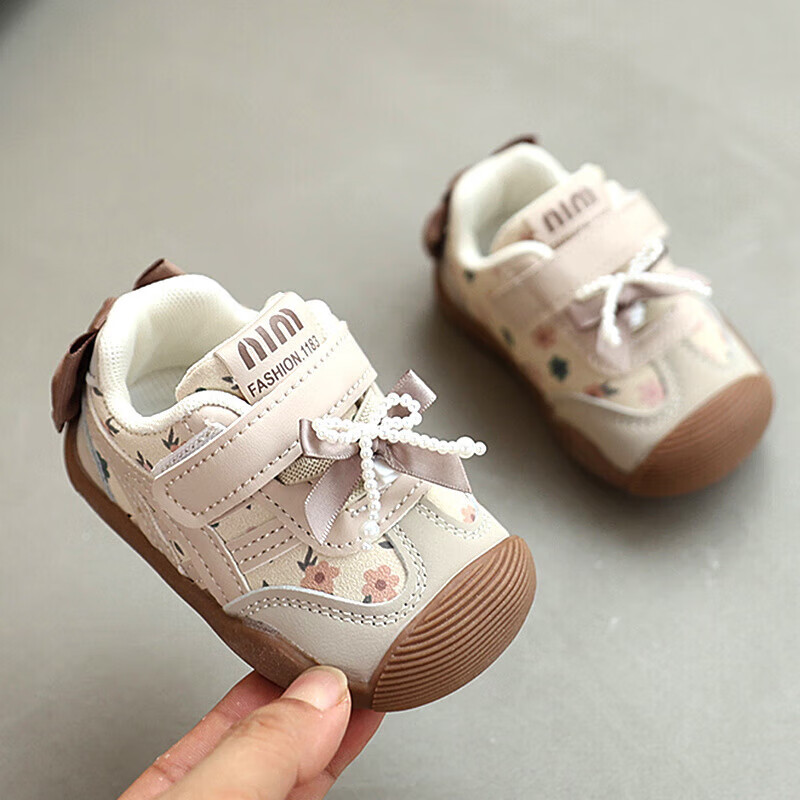 基諾浦（ginoble）秋秋女寶寶學步鞋0一1-3歲嬰兒蝴蝶結鞋子女童公主鞋兒童秋季童鞋 米白色 16 內長cm 26碼