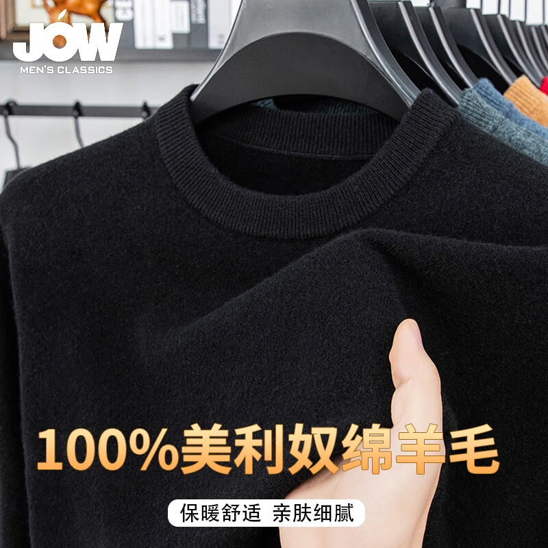 乔沃（JOW）【100%绵羊毛】经典圆领纯羊毛衫男秋冬新款保暖内搭打底纯色毛衣
