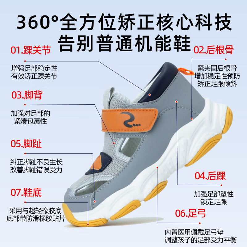 洛崽崽儿童扁平足专用矫正鞋足外翻机能凉鞋XO型腿八字支撑足弓矫正鞋 粉色 内八字专用 20 码 （合适脚长12/内长13）