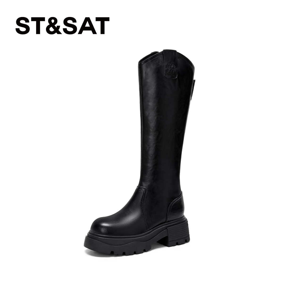星期六英伦风骑士靴女2025秋季新款不过膝厚底增高长筒靴流行女靴 黑色 36