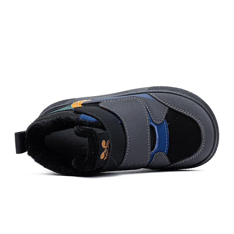 巴布豆(BOBDOG)童鞋2025冬季休闲舒适儿童跑步鞋男童加绒保暖运动鞋高帮二棉鞋女 黑/铅灰 34 适合脚长20.6cm