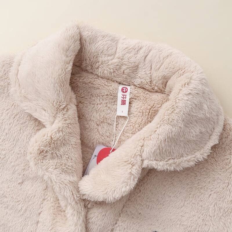 芬腾珊瑚绒睡衣男女士秋冬季套装保暖法兰绒加绒加厚休闲家居服冬天 FJ26940692杏色 【单女款】 L 建议:女110-124斤,男126-146斤