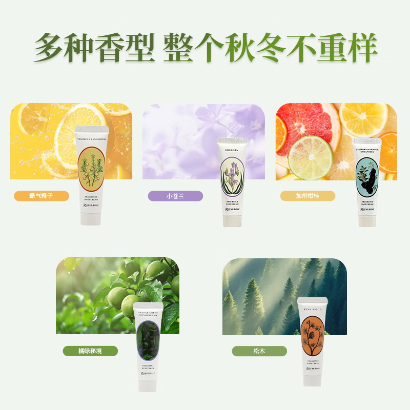 皇室玫瑰护手霜植物香氛精油保湿改善干燥留香秋冬男女生日新年礼物礼盒 90g【女生推荐香3支】橘绿秘境+霸气橙子+小苍兰