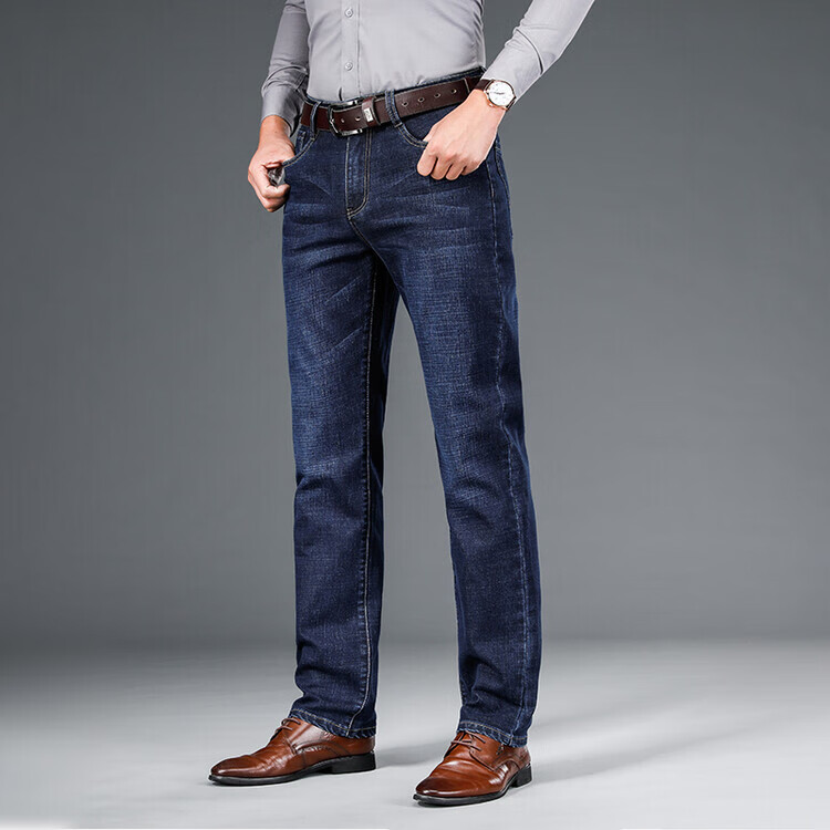 AEMAPE美国苹果高档男士牛仔裤新款修身弹力小脚裤休闲裤子水洗直筒长裤 深蓝色 常规 34 腰围2尺7适合150-160斤左右 京东折扣/优惠券