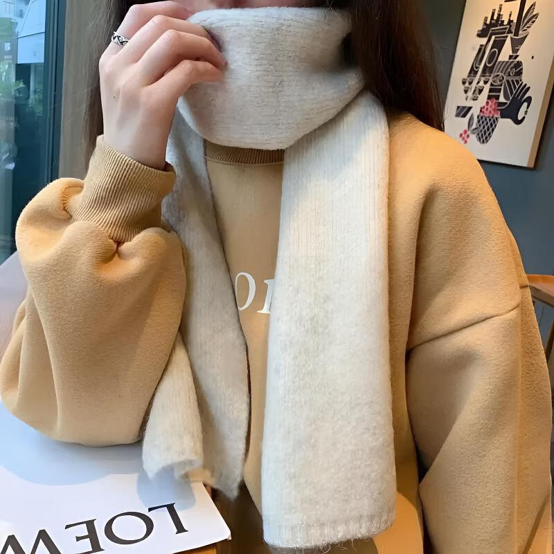 朋意高级感针织羊绒围巾女冬季韩版百搭情侣学生纯色加厚保暖毛线围脖 高级灰 均码