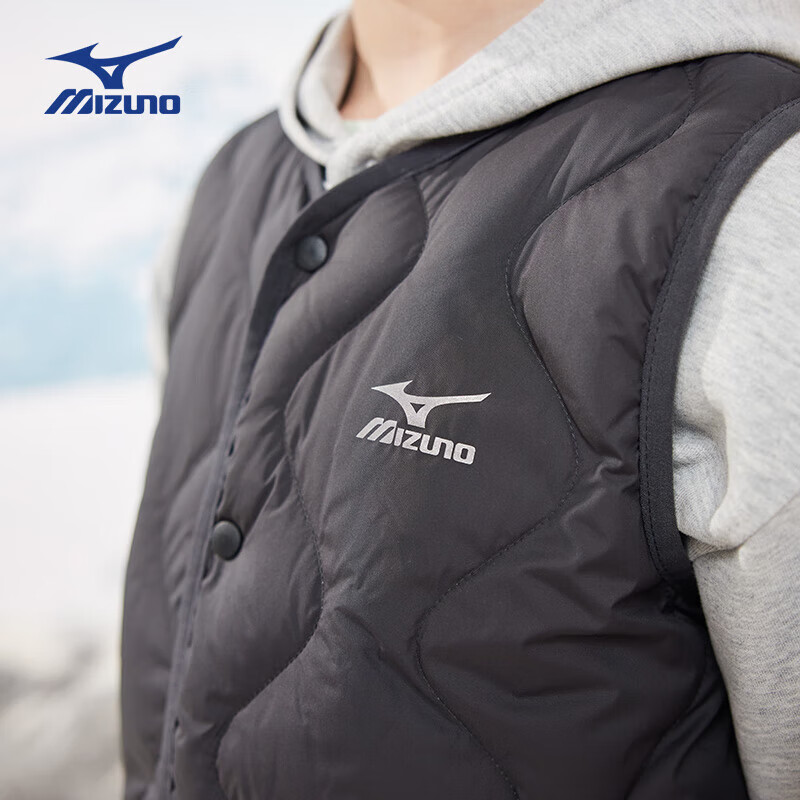 美津浓(MIZUNO)马甲男女同款秋冬季轻薄马甲学生校服神器保暖中大童羽绒背心男 黑色 140 (充绒量28g)